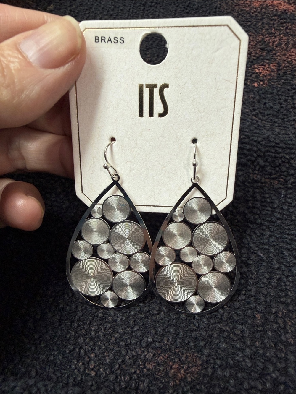 !it jeans Silver Teardrop Circle-Pattern Dangle Earrings